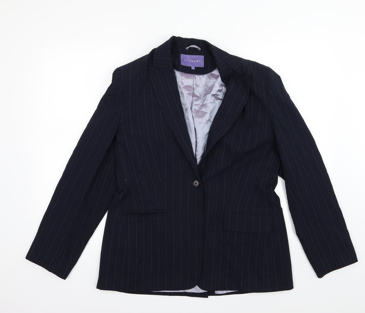Autonomy Womens Blue Striped Rayon Jacket Suit Jacket Size 14