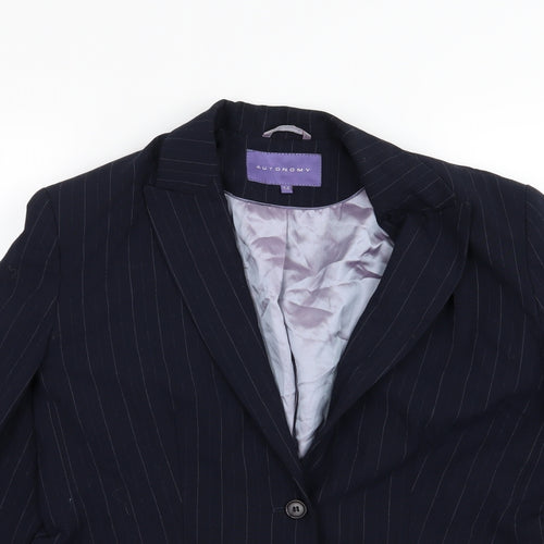 Autonomy Womens Blue Striped Rayon Jacket Suit Jacket Size 14