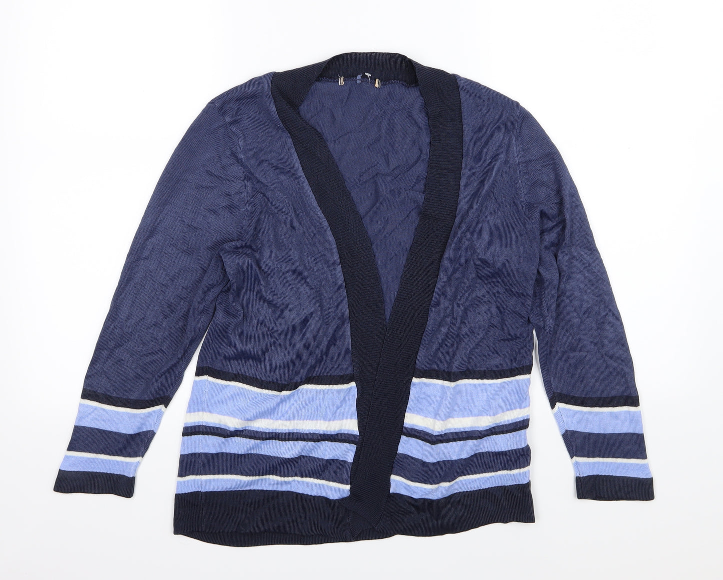 Marks and Spencer Womens Blue Striped Knit Cardigan Jumper Size 12