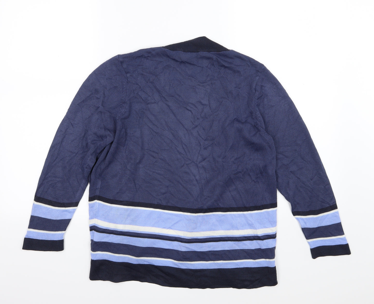 Marks and Spencer Womens Blue Striped Knit Cardigan Jumper Size 12