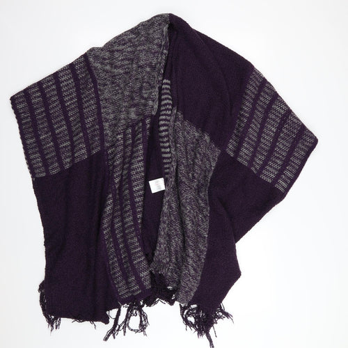 Aimee Womens Purple Striped Knit Jacket Poncho One Size