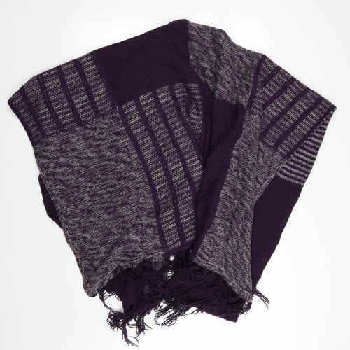 Aimee Womens Purple Striped Knit Jacket Poncho One Size