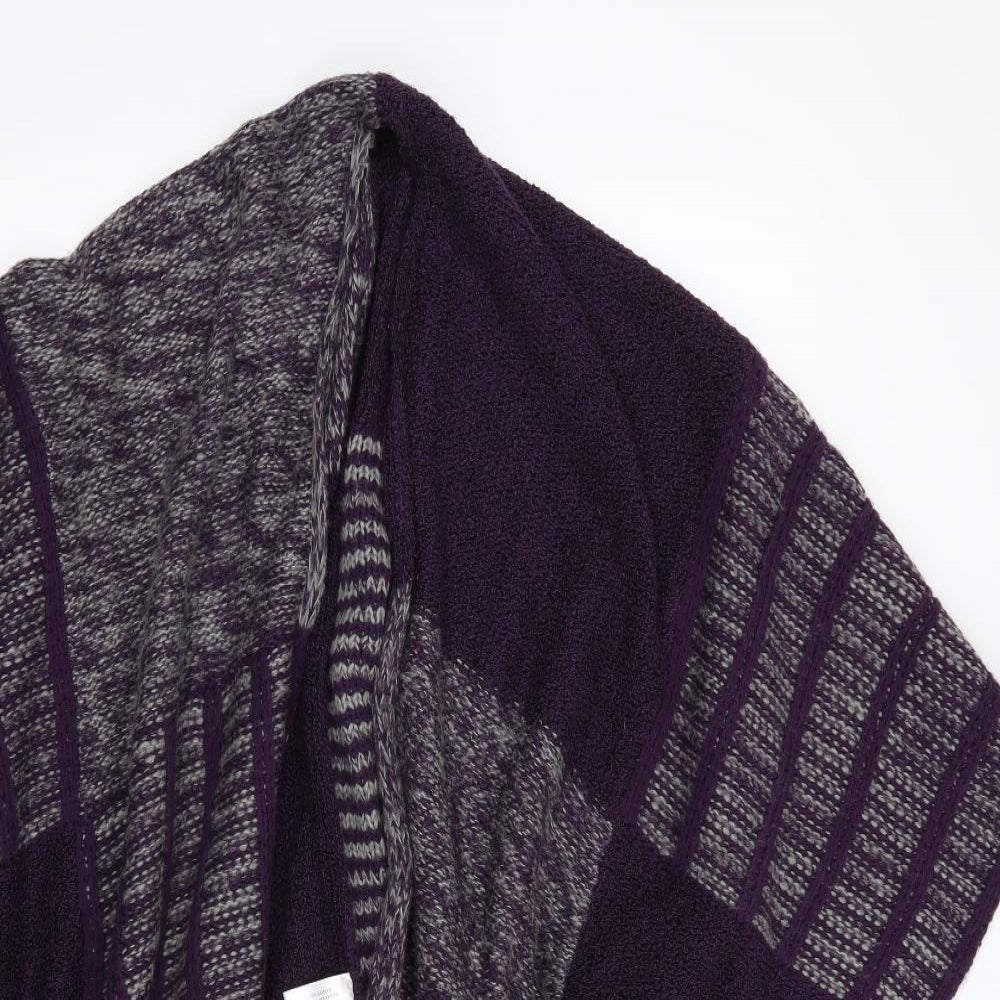 Aimee Womens Purple Striped Knit Jacket Poncho One Size