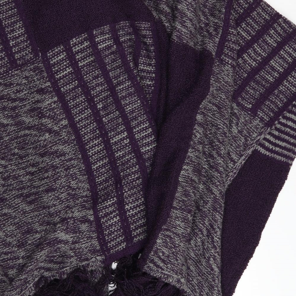Aimee Womens Purple Striped Knit Jacket Poncho One Size