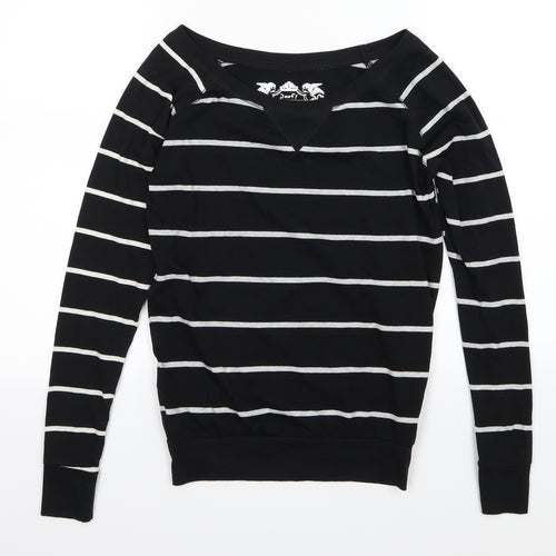 Poof Womens Black Striped Jersey Pullover Sweatshirt Size S