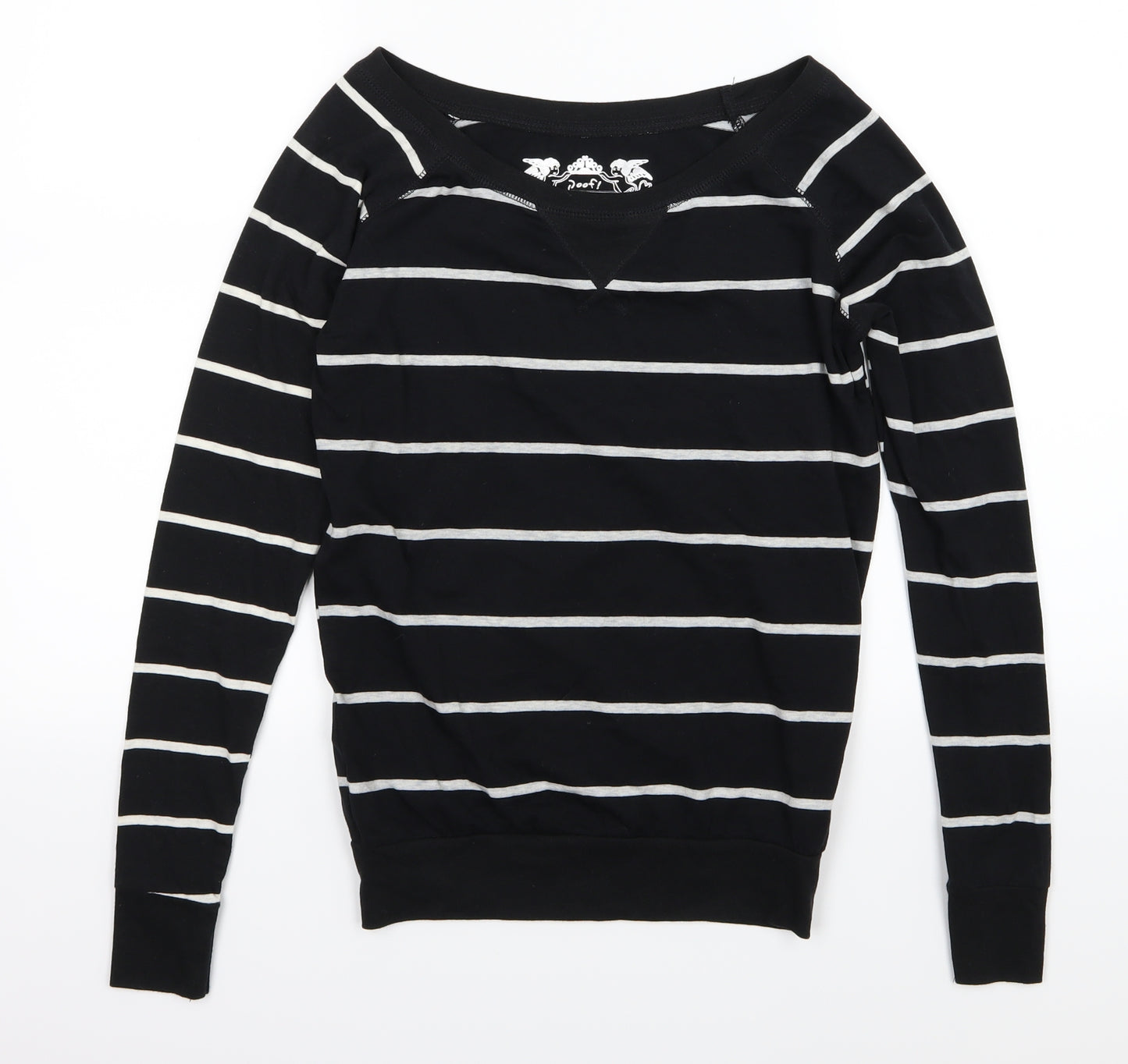 Poof Womens Black Striped Jersey Pullover Sweatshirt Size S