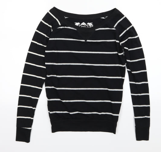 Poof Womens Black Striped Jersey Pullover Sweatshirt Size S