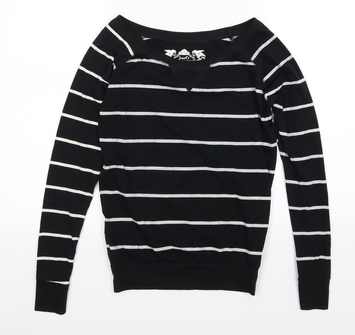 Poof Womens Black Striped Jersey Pullover Sweatshirt Size S