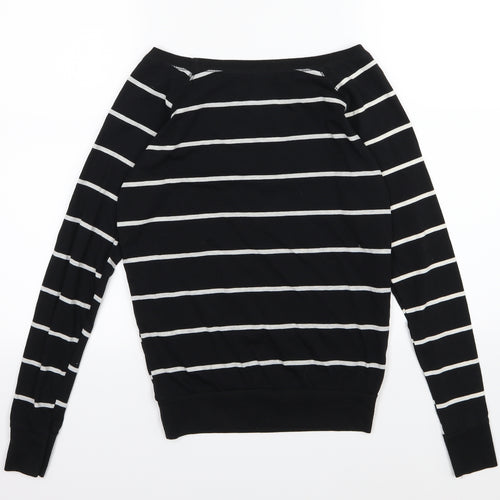 Poof Womens Black Striped Jersey Pullover Sweatshirt Size S