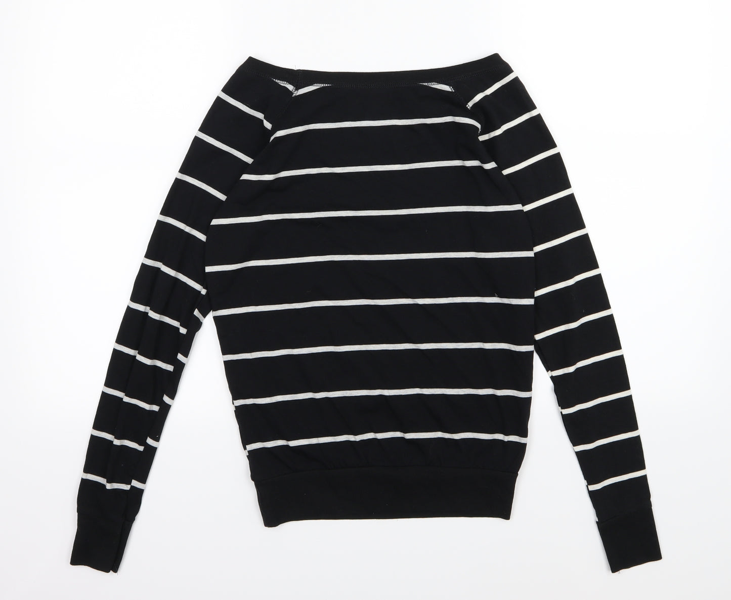Poof Womens Black Striped Jersey Pullover Sweatshirt Size S