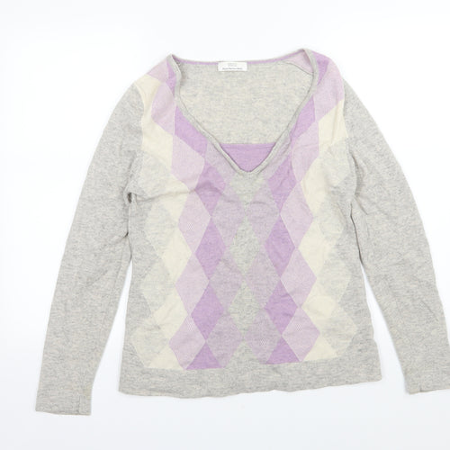 Marks and Spencer Womens Grey Argyle/Diamond Knit Pullover Jumper Size 12