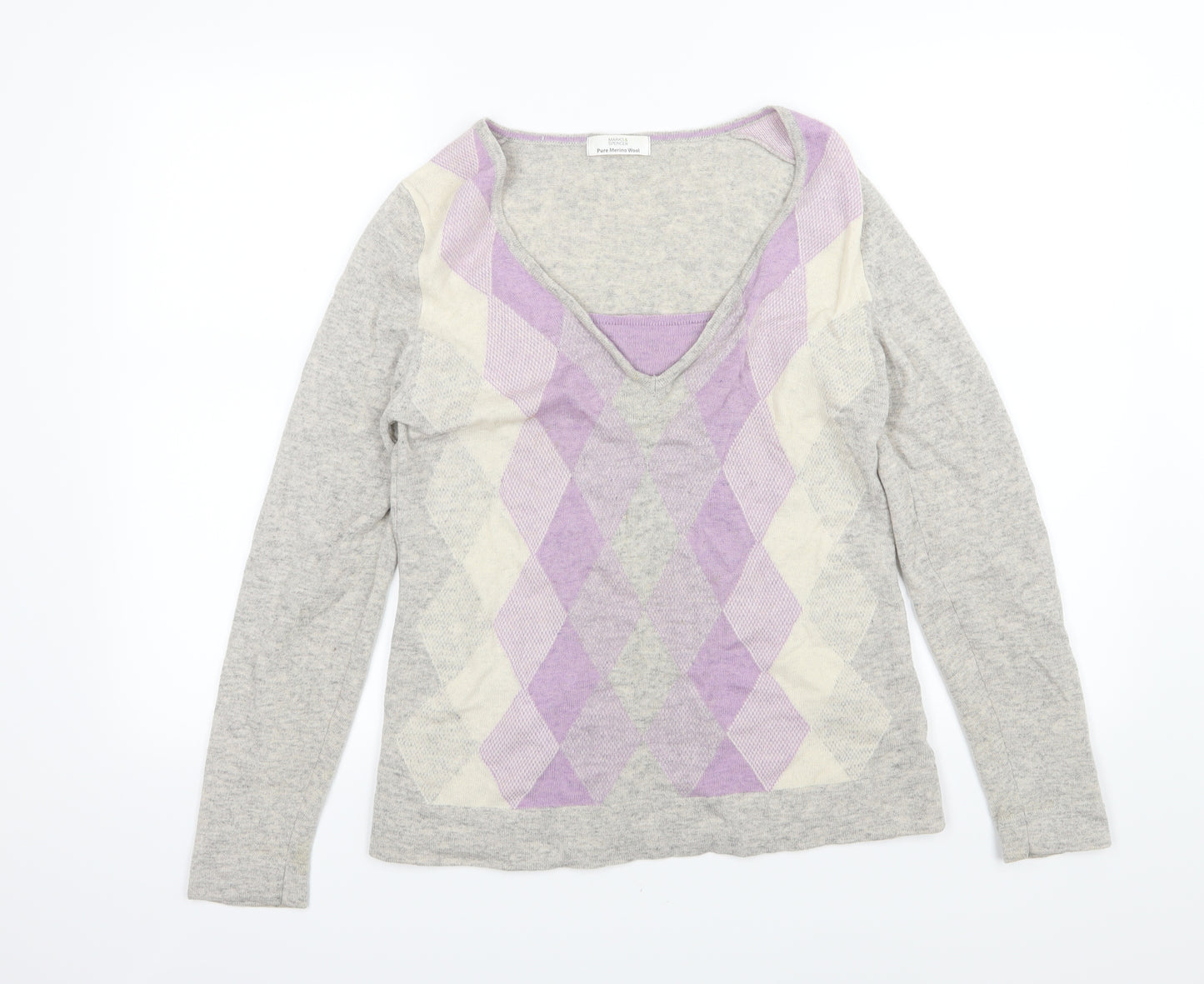 Marks and Spencer Womens Grey Argyle/Diamond Knit Pullover Jumper Size 12
