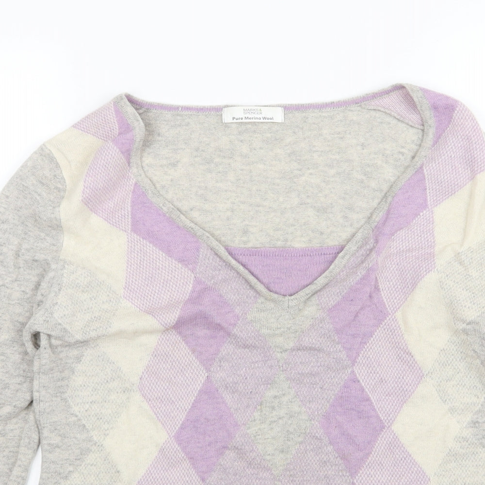 Marks and Spencer Womens Grey Argyle/Diamond Knit Pullover Jumper Size 12
