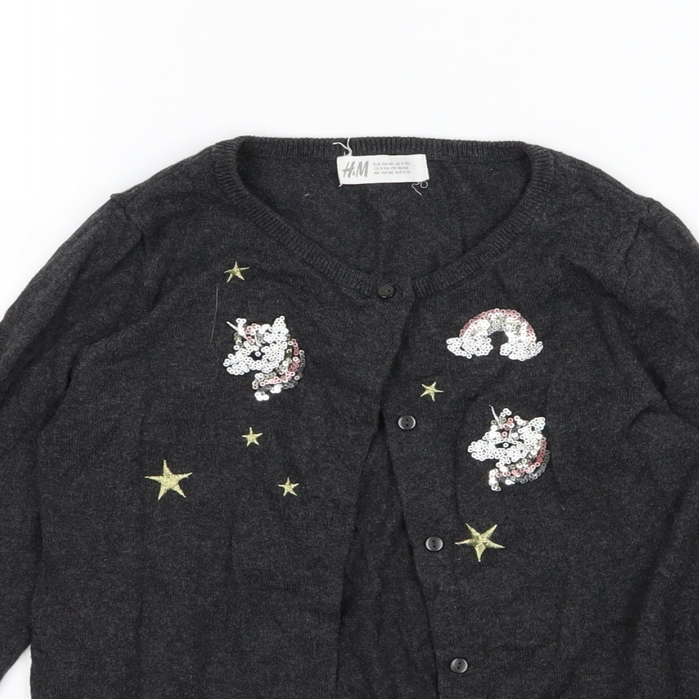 H&M Girls Grey  Knit Cardigan Jumper Size 8-9 Years