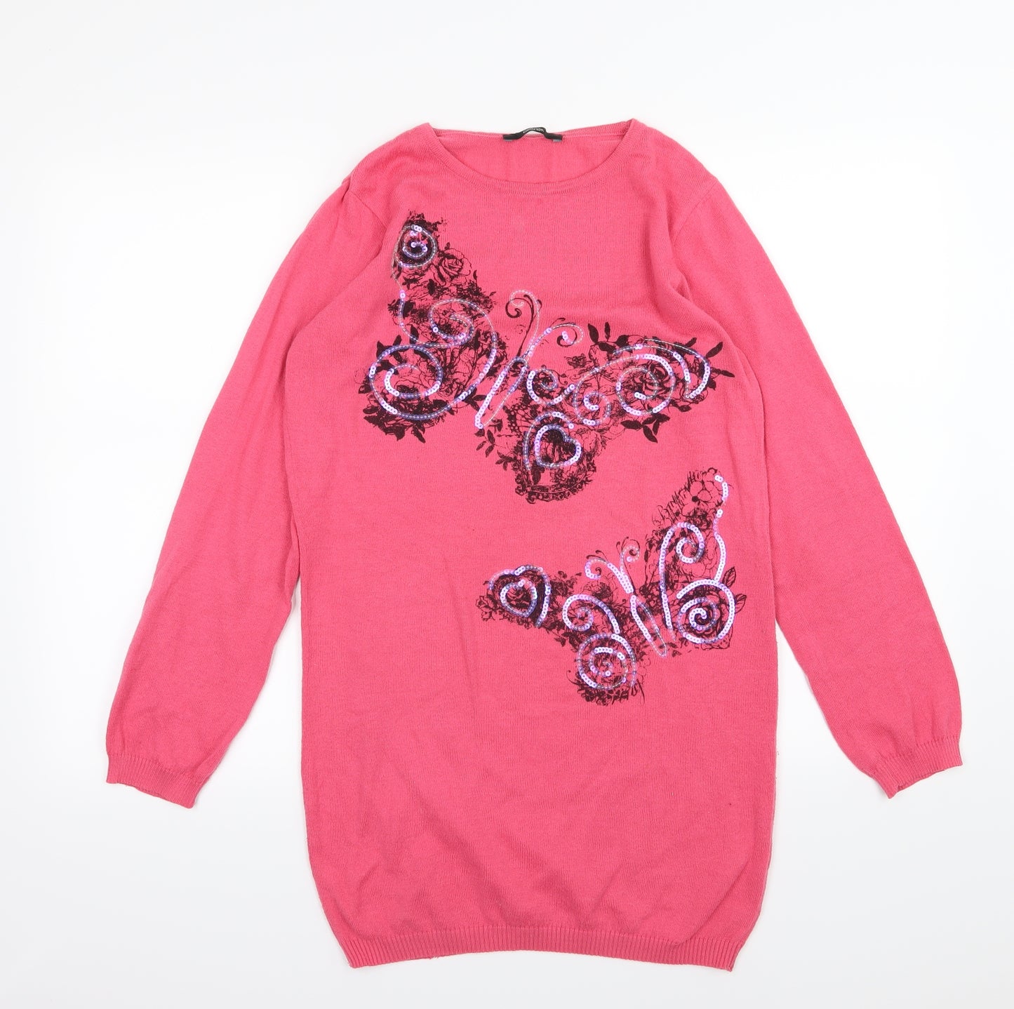 George Girls Pink Floral Knit Jumper Dress  Size 12-13 Years