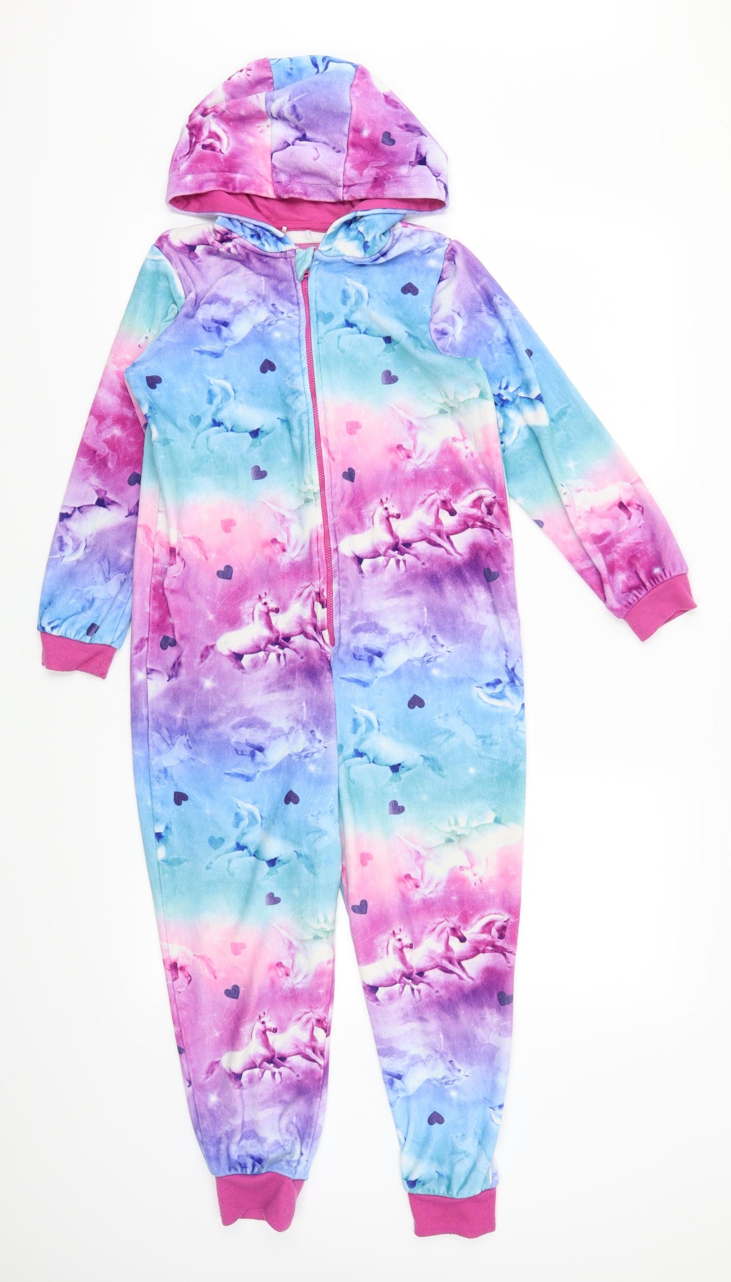 TU Girls Pink Animal Print  Top Bodysuit Size 8-9 Years  - Unicorn Love Hearts