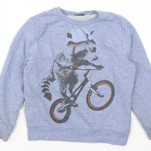 NEXT Boys Blue   Pullover Sweatshirt Size 8 Years  - Raccoon on a Bicycle