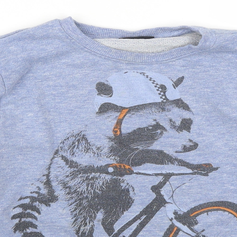 NEXT Boys Blue   Pullover Sweatshirt Size 8 Years  - Raccoon on a Bicycle