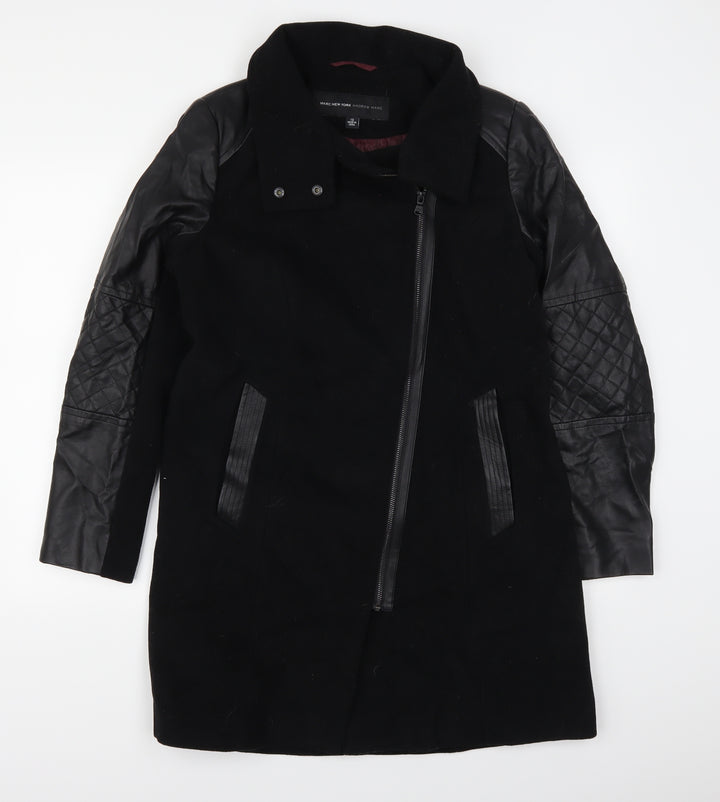 Andrew Marc Womens Black Trench Coat Coat Size 10