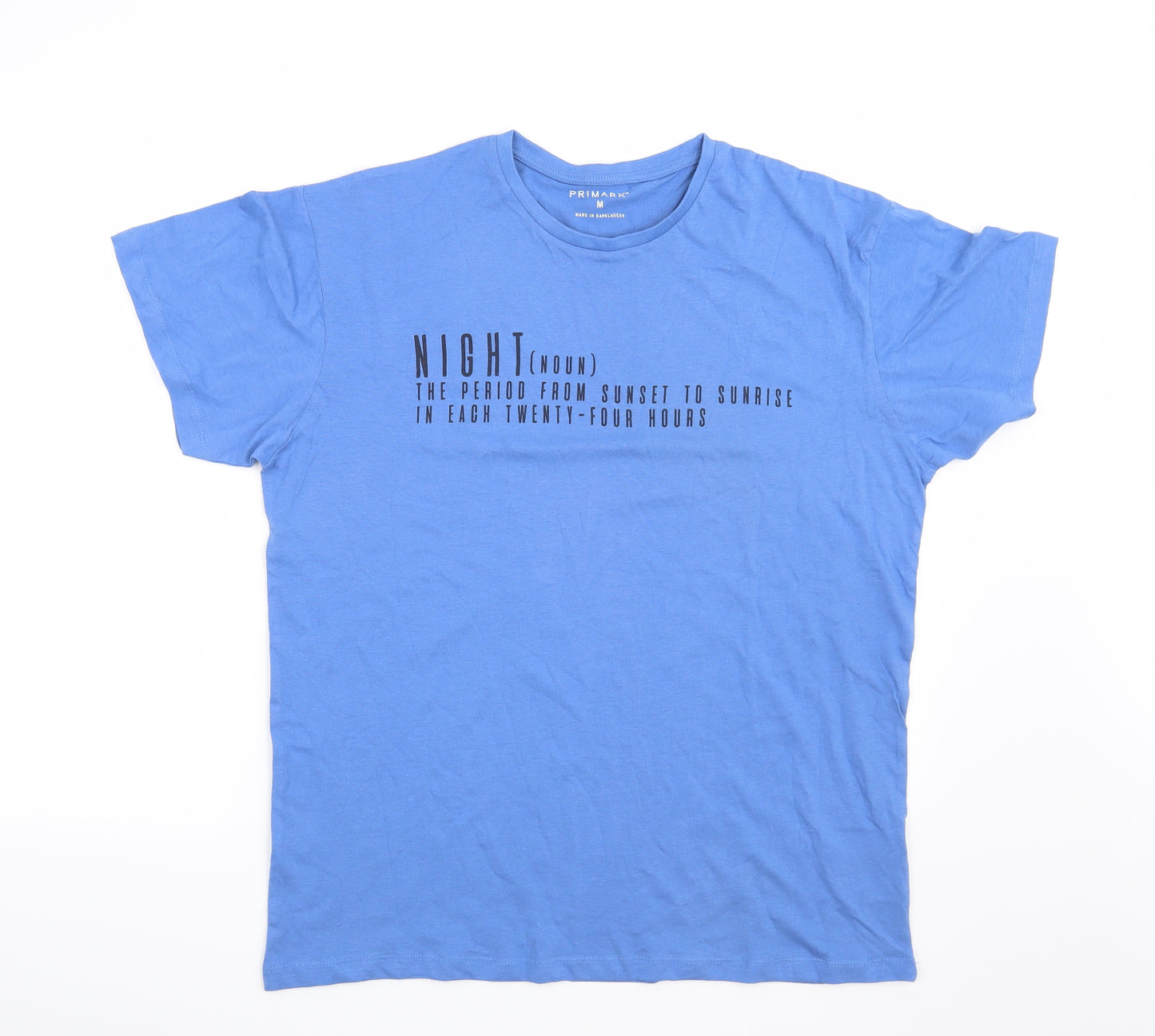 Primark Mens Blue    T-Shirt Size M  - Night (Noun) The period from sunset to sunrise