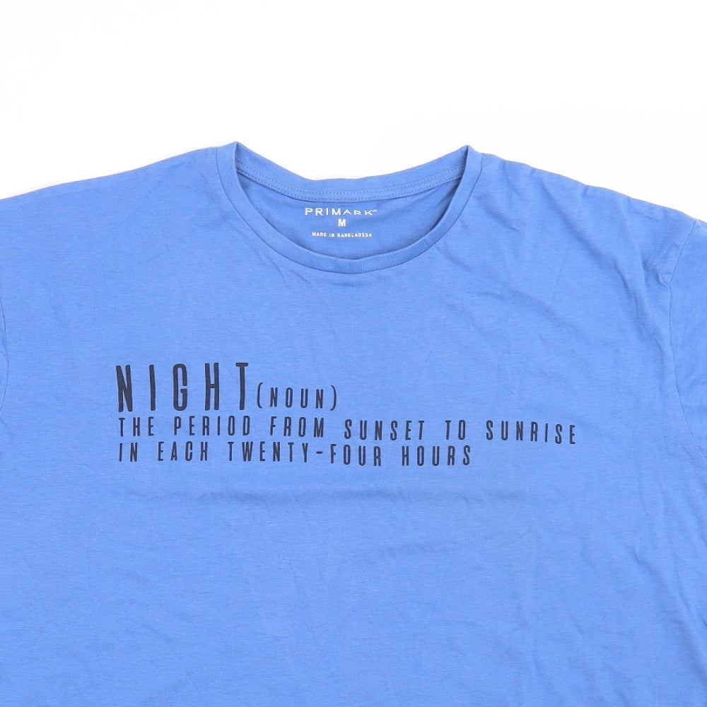 Primark Mens Blue    T-Shirt Size M  - Night (Noun) The period from sunset to sunrise