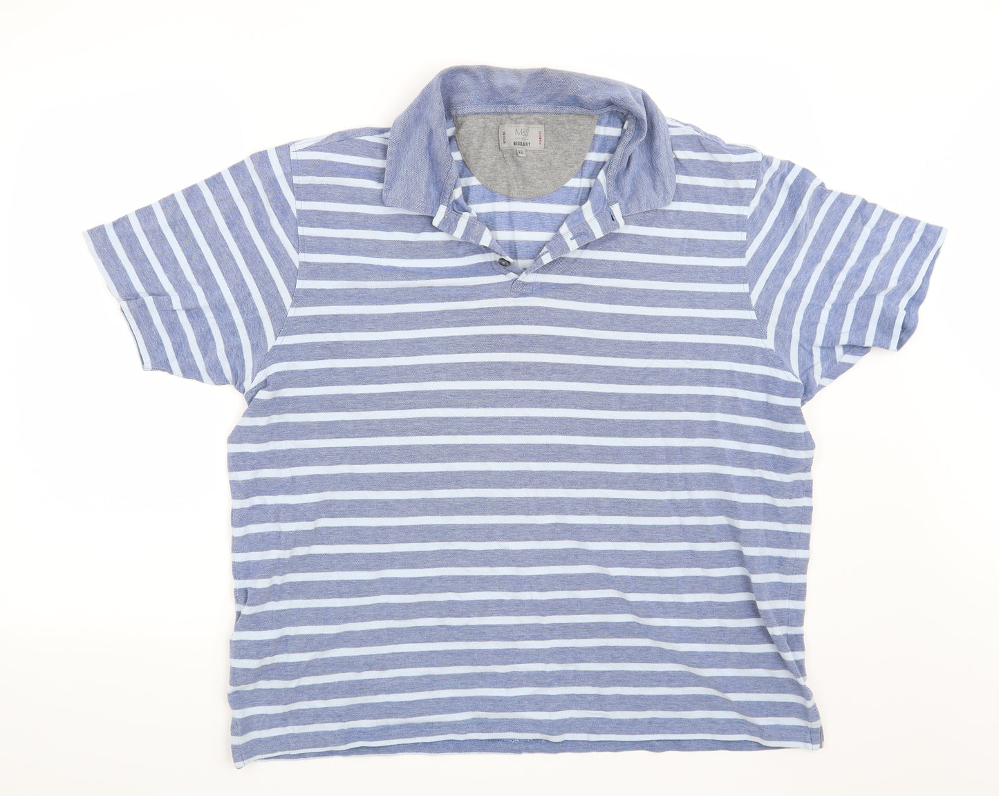Marks and Spencer Mens Blue Striped   Polo Size 2XL
