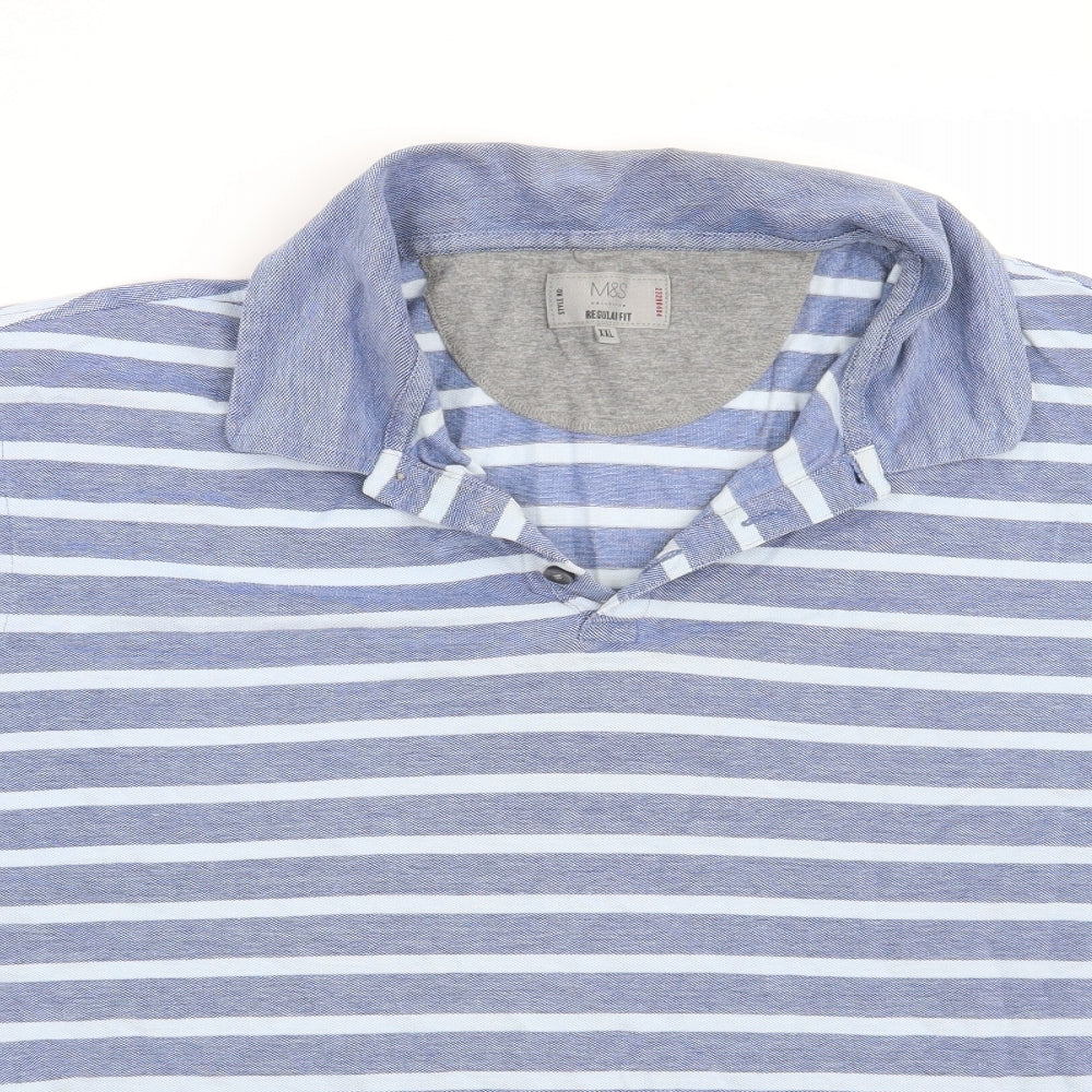 Marks and Spencer Mens Blue Striped   Polo Size 2XL