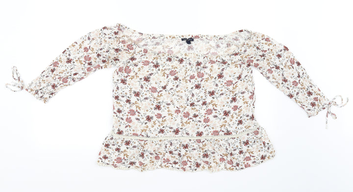 American Eagle Outfitters Womens Silver Floral Basic Blouse Size L