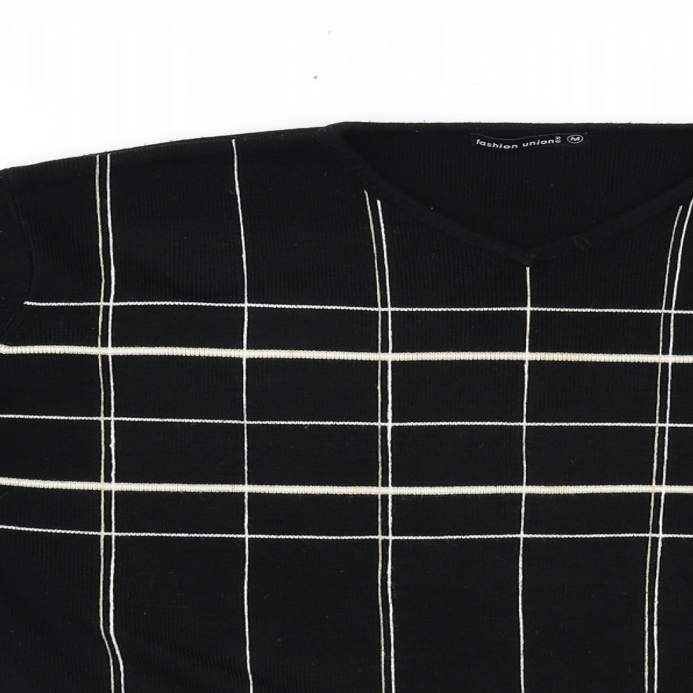 Fashion Union Mens Black Check  Pullover Jumper Size M