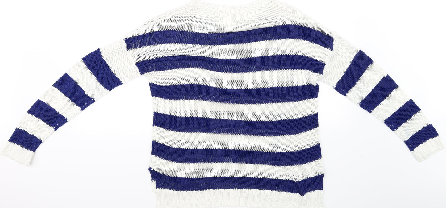 Preworn Womens White Striped  Pullover Jumper Size L
