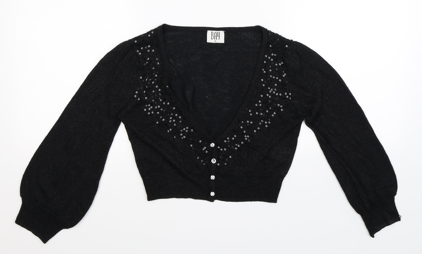 Bay Womens Black  Knit Cardigan Jumper Size 6