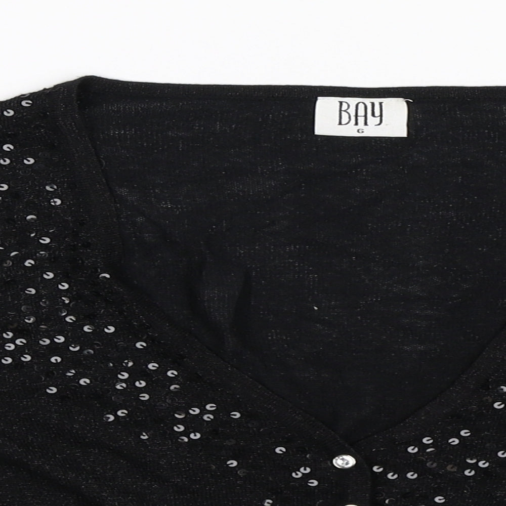 Bay Womens Black  Knit Cardigan Jumper Size 6
