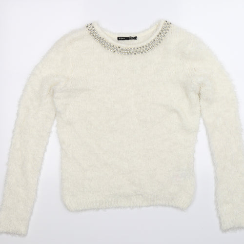 Heart & Soul Womens White  Knit Pullover Jumper Size 12