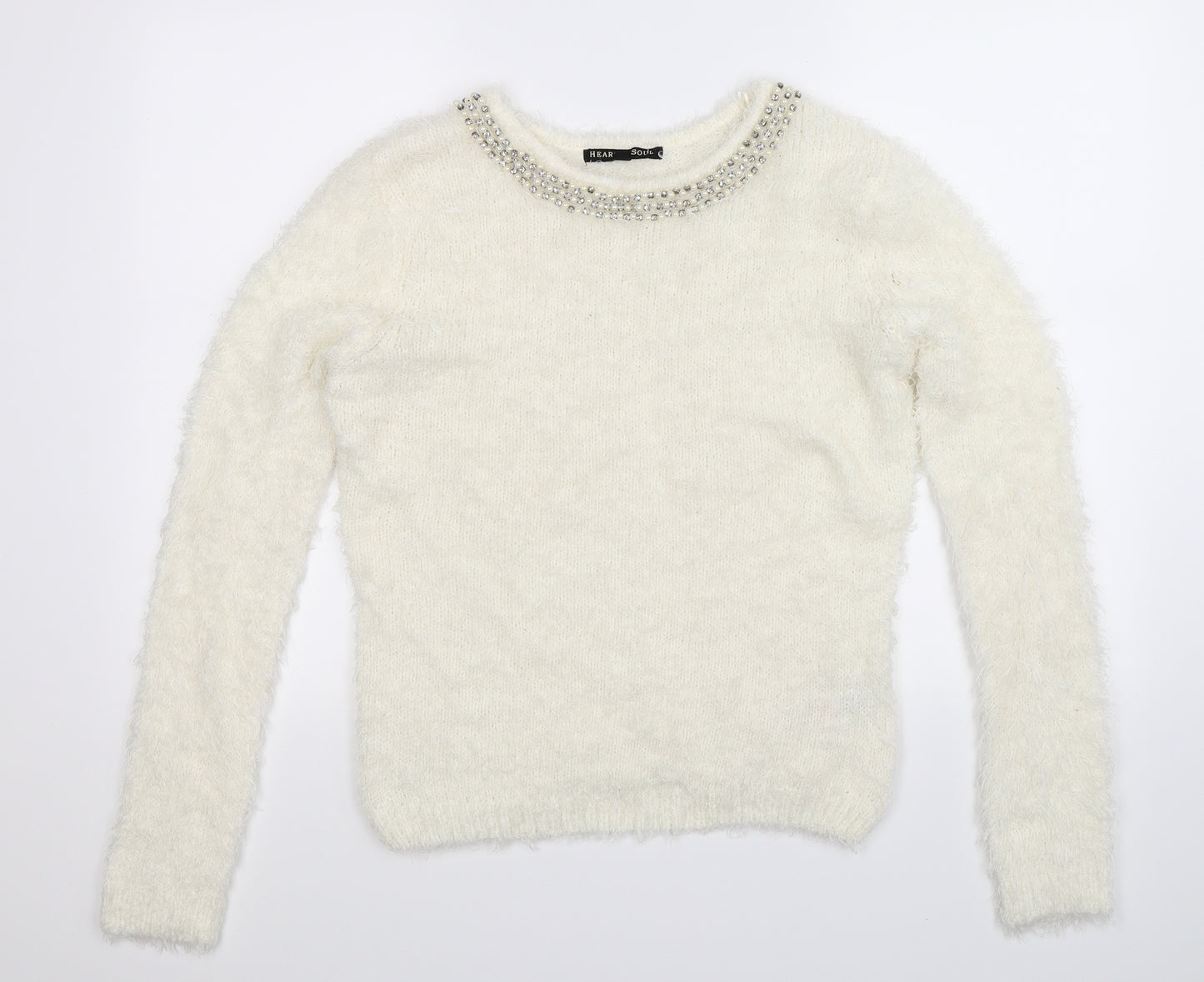 Heart & Soul Womens White  Knit Pullover Jumper Size 12