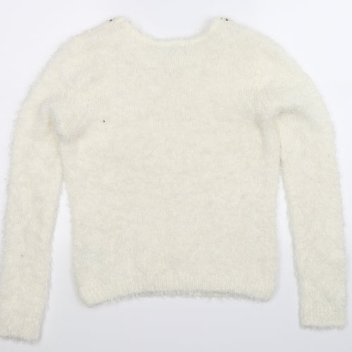 Heart & Soul Womens White  Knit Pullover Jumper Size 12