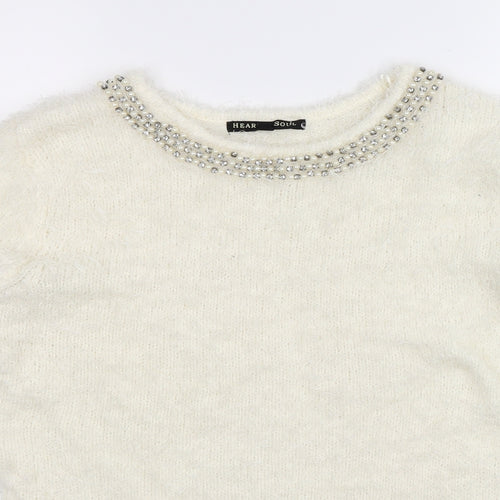 Heart & Soul Womens White  Knit Pullover Jumper Size 12