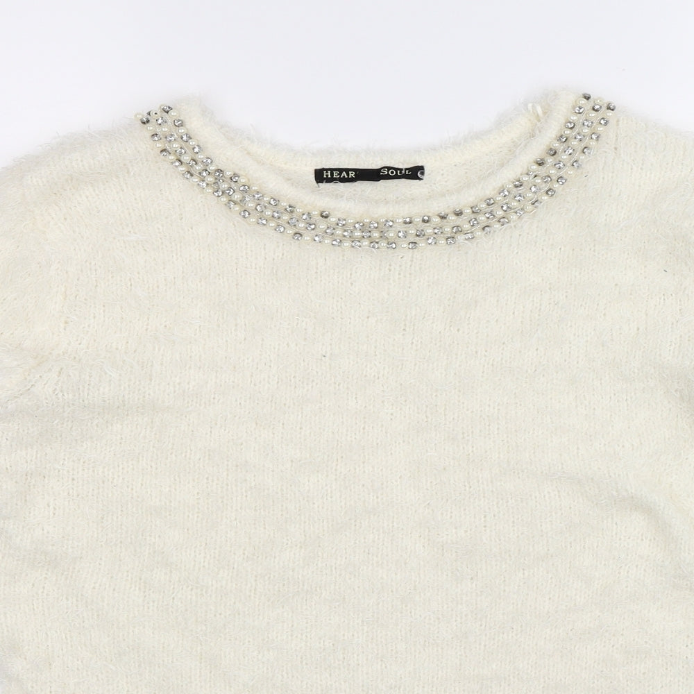 Heart & Soul Womens White  Knit Pullover Jumper Size 12