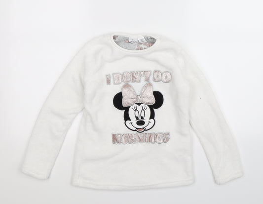 Front view of Primark girls’ white fleece pullover sweatshirt, size 9-10, years - minnie mouse