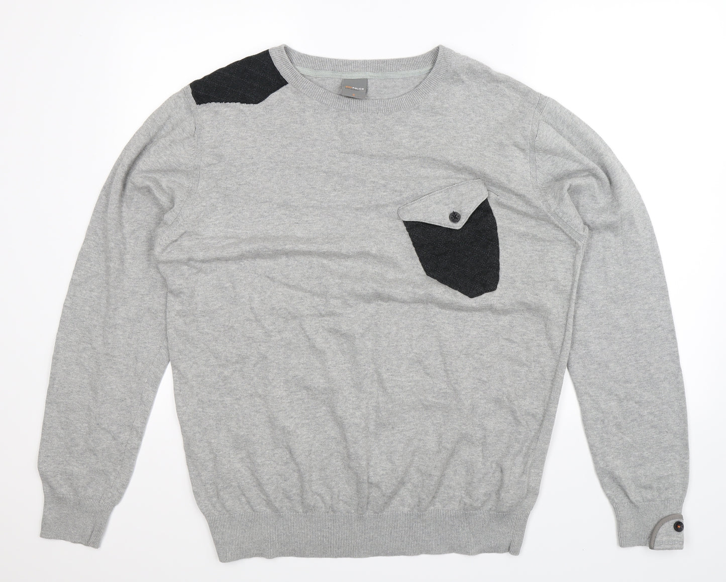 883 Police Mens Grey  Knit Pullover Jumper Size XL