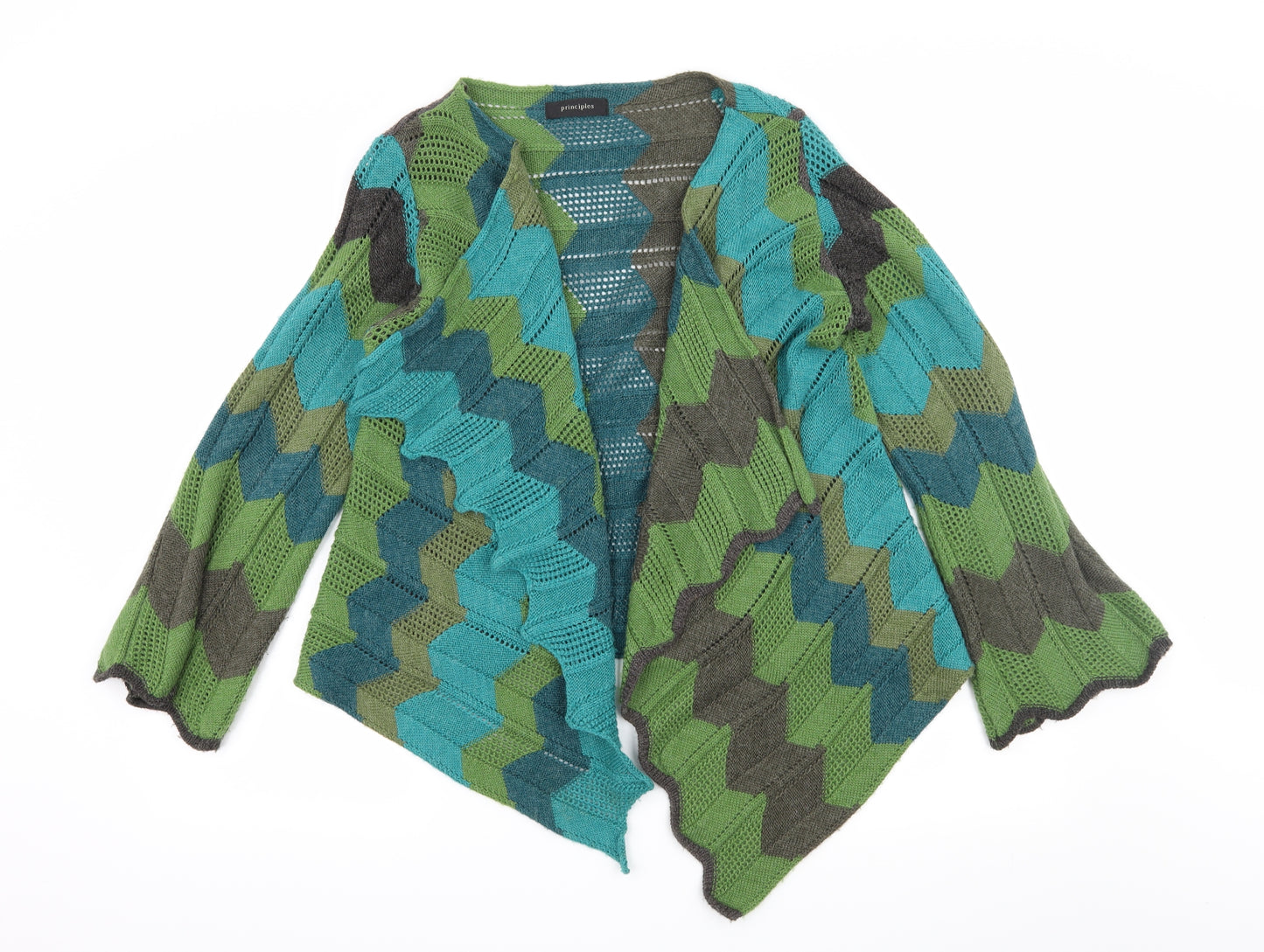 Principles Womens Green Striped Knit Cardigan Jumper Size L