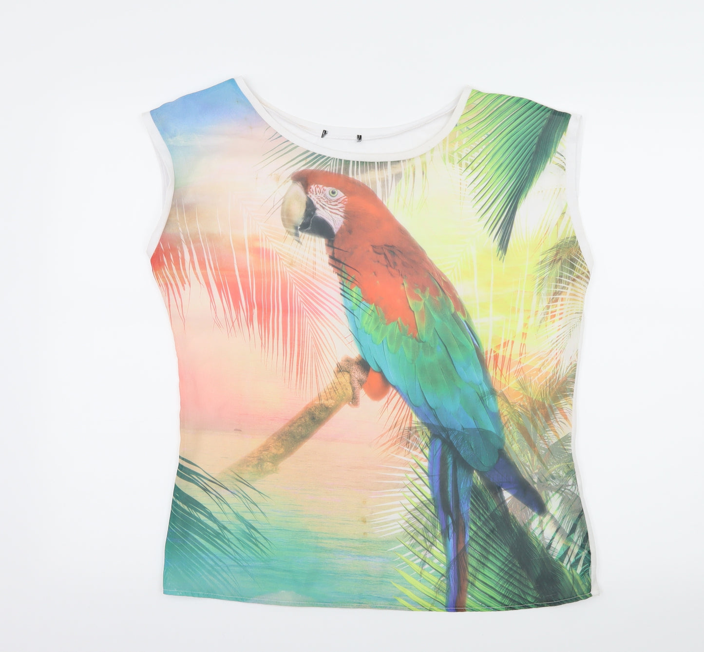 Papaya Womens White   Basic T-Shirt Size 14  - Parrot