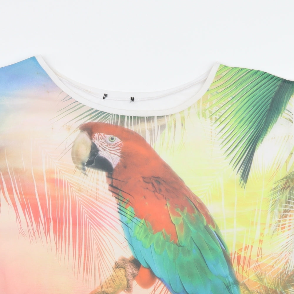 Papaya Womens White   Basic T-Shirt Size 14  - Parrot