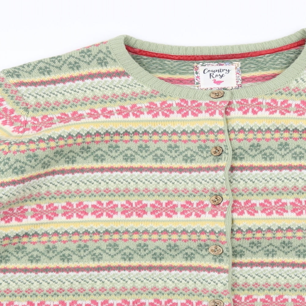 Country Rose Womens Green Striped Knit Cardigan Jumper Size L
