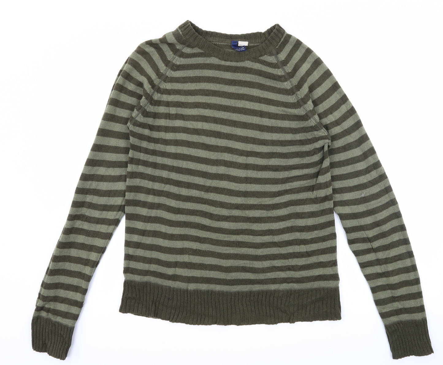 H&M Mens Green Striped Knit Pullover Jumper Size S