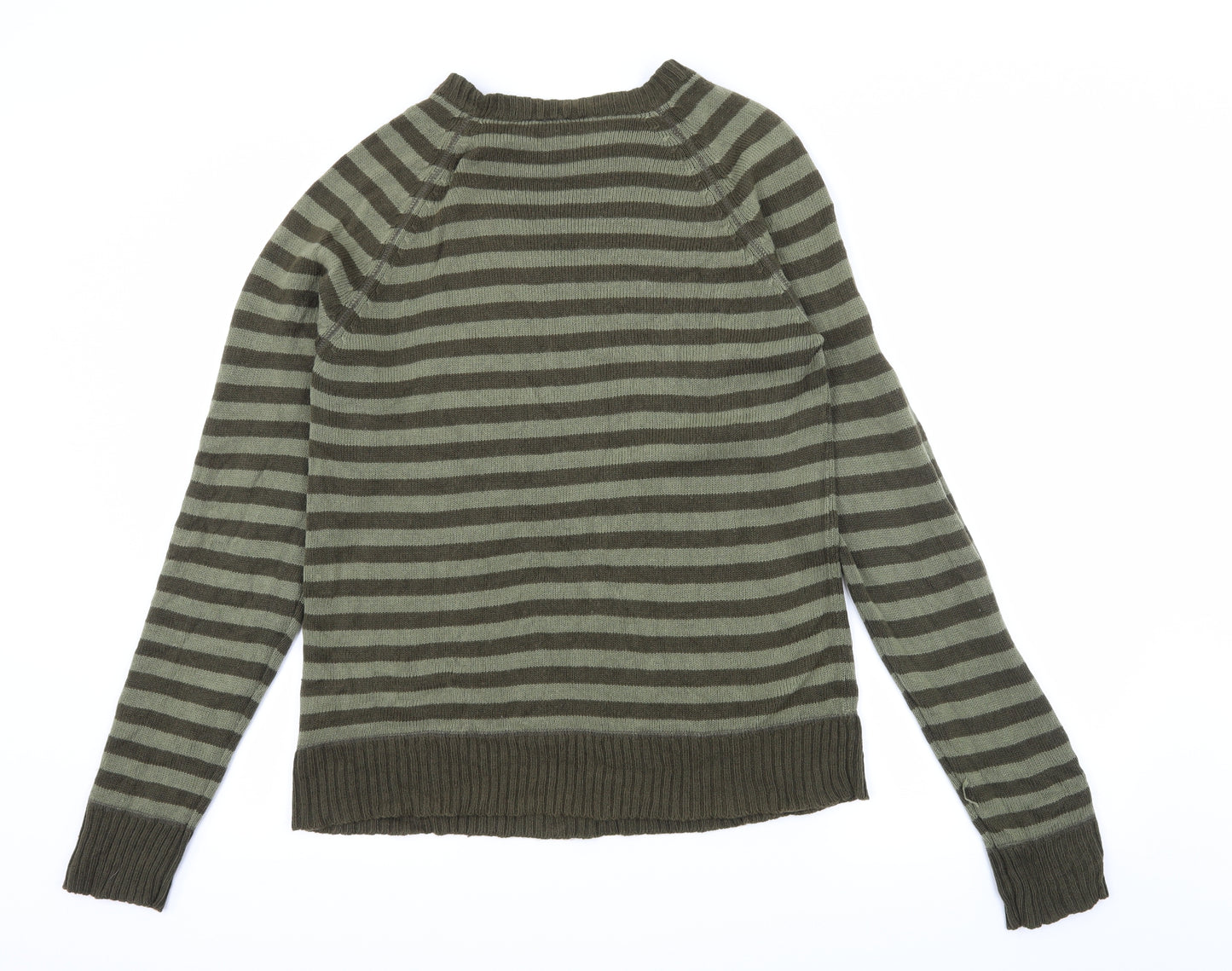 H&M Mens Green Striped Knit Pullover Jumper Size S
