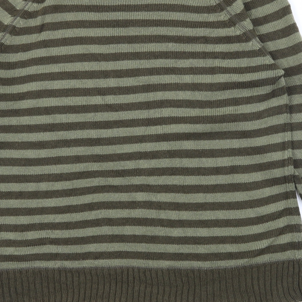 H&M Mens Green Striped Knit Pullover Jumper Size S