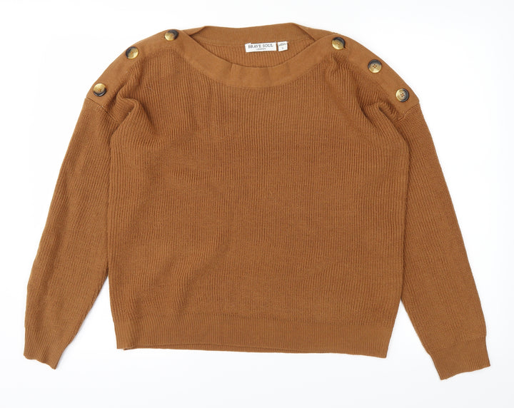 Brave Soul Womens Brown  Knit Pullover Jumper Size S