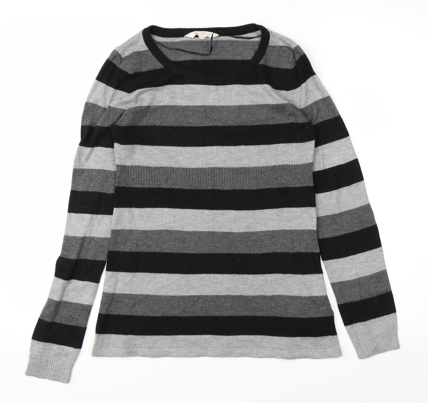 H&M Girls Grey Striped Knit Basic T-Shirt Size 12-13 Years