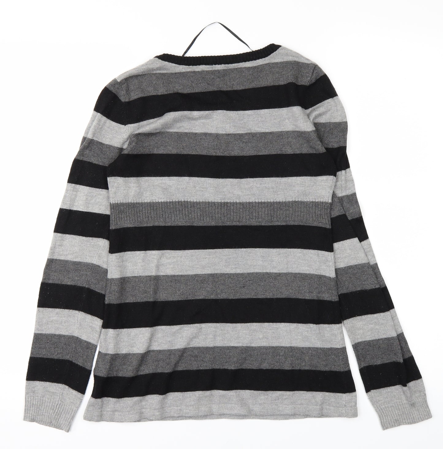 H&M Girls Grey Striped Knit Basic T-Shirt Size 12-13 Years