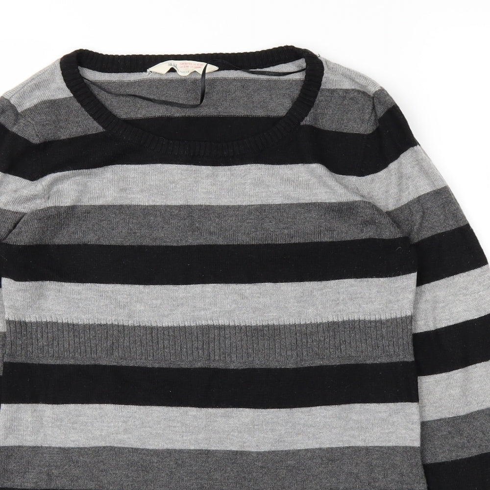 H&M Girls Grey Striped Knit Basic T-Shirt Size 12-13 Years